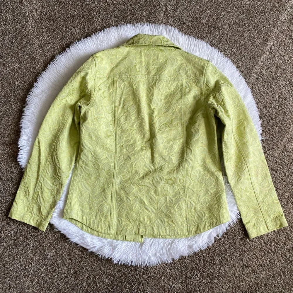 Additions by Chico’s Jacket Embroidered Button Front Lime Green Womens Medium - Picture 2 of 8